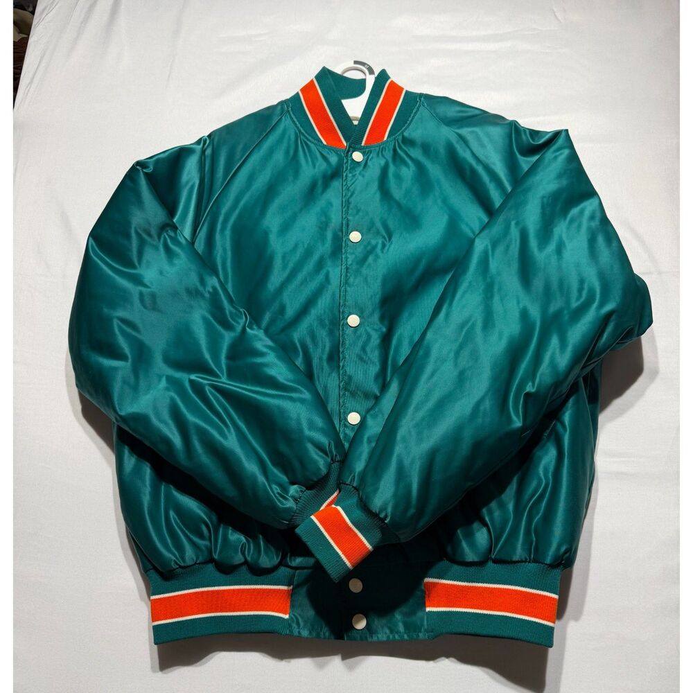 Butwin Vintage Teal Satin Snap Front Bomber Varsity Jacket